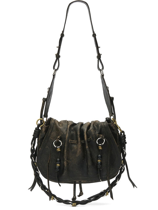 drawstring leather shoulder bag