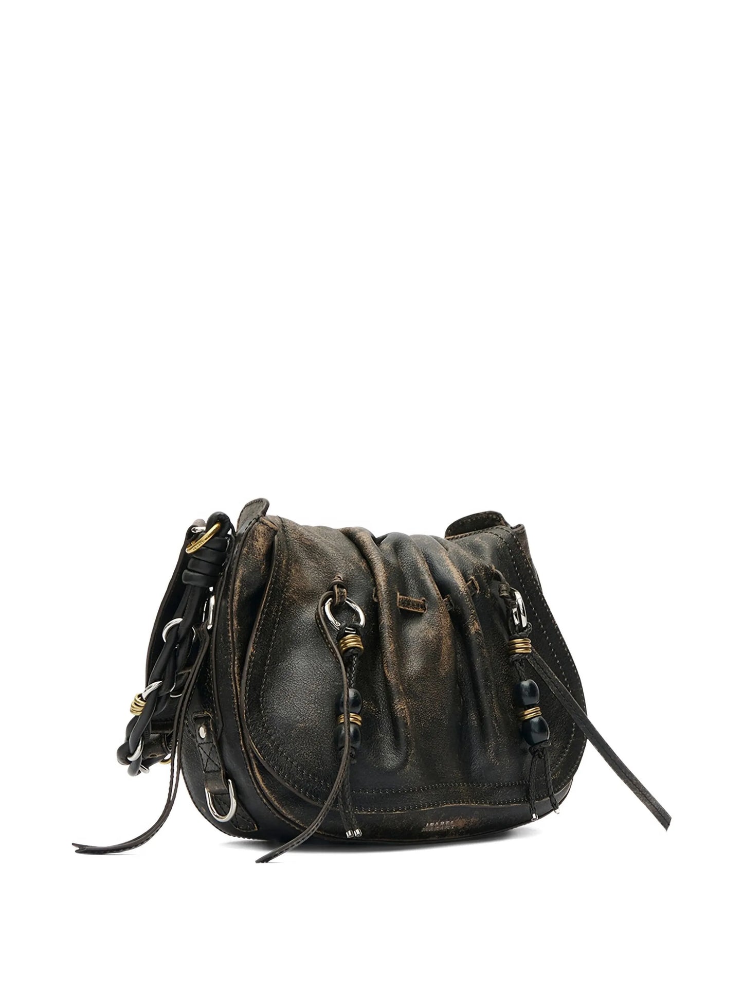 drawstring leather shoulder bag
