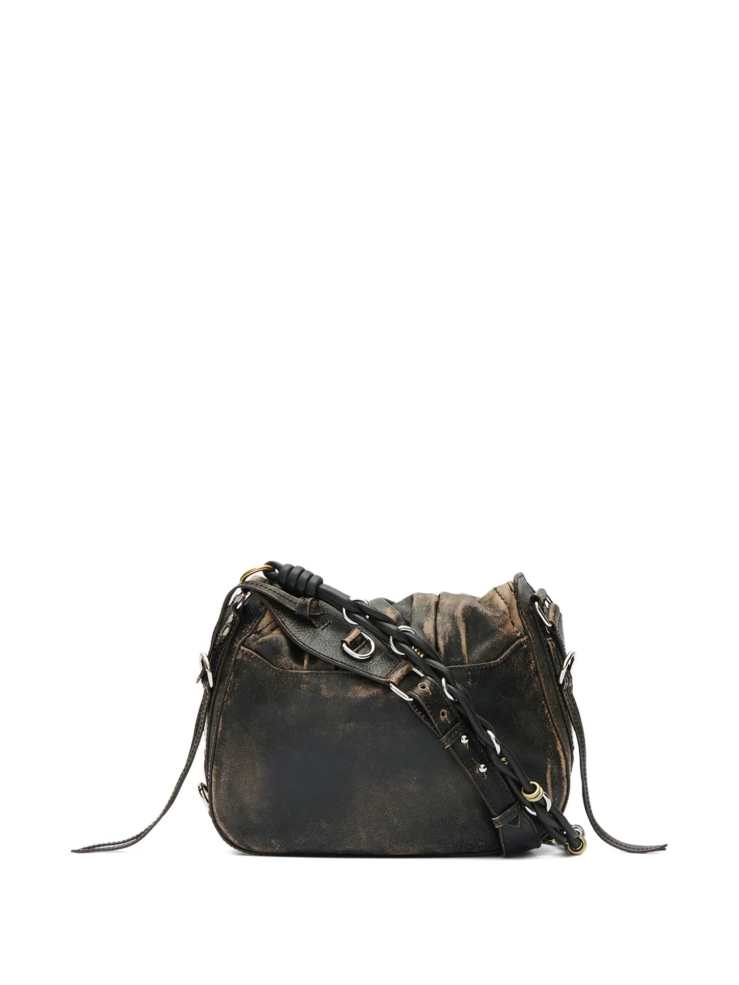 drawstring leather shoulder bag