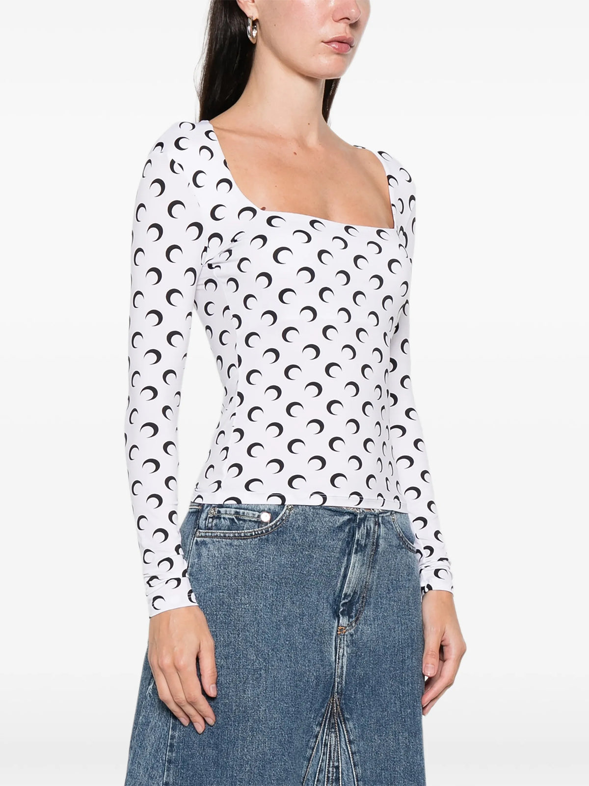 moon printed jersey squareneck top