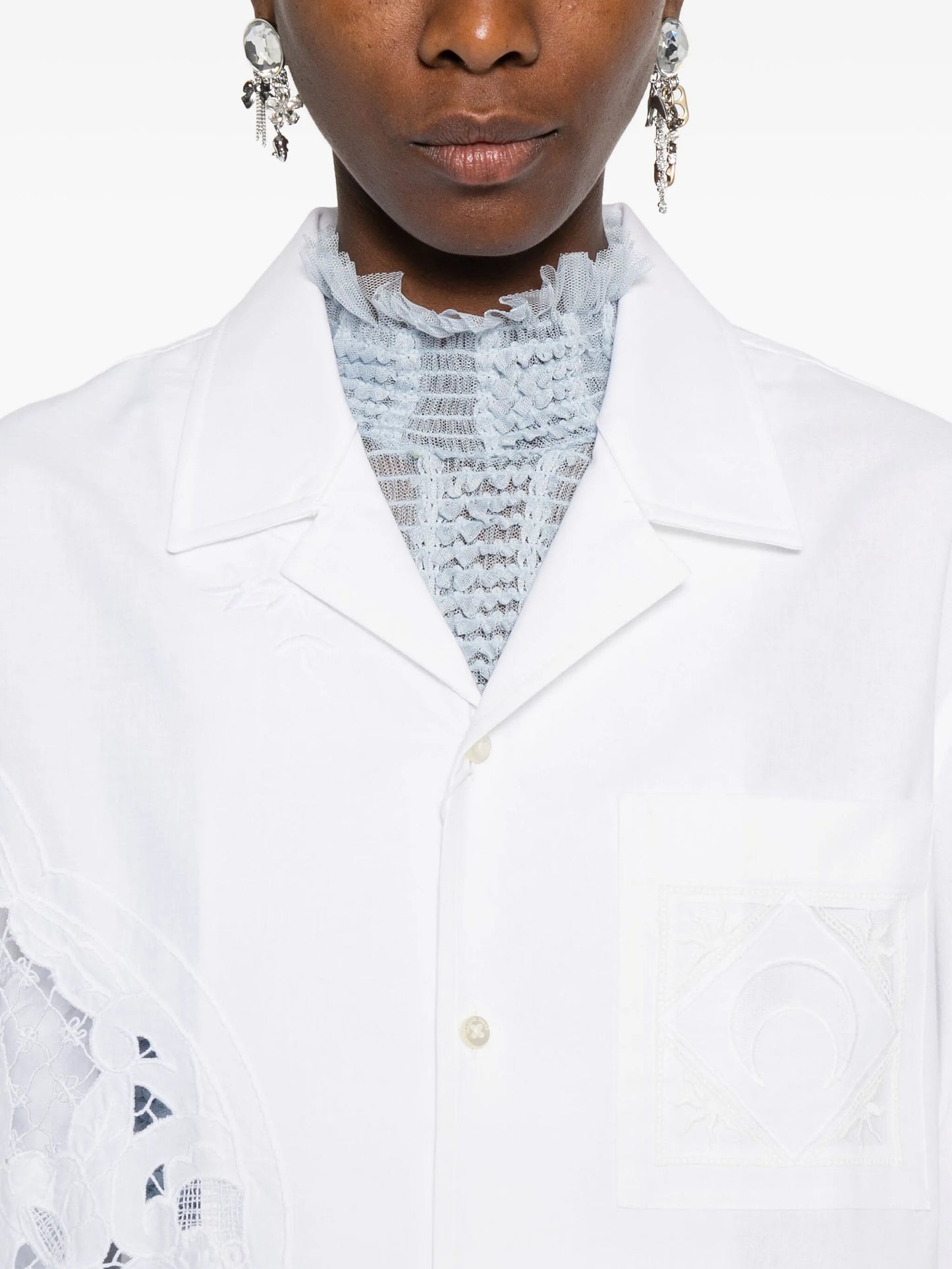 lace-insert short-sleeves shirt