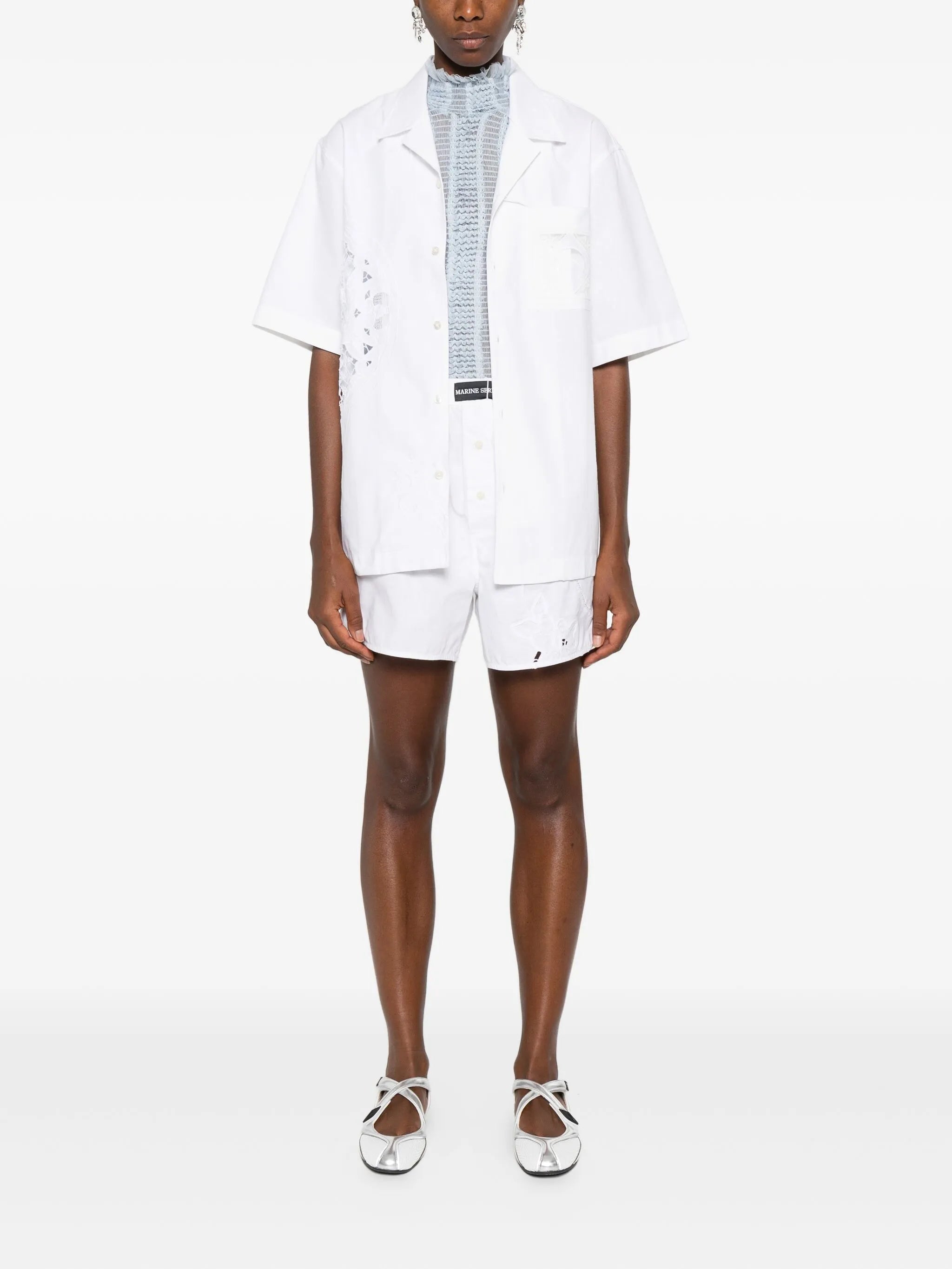 lace-insert short-sleeves shirt