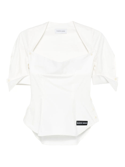 square-neck button-detail blouse