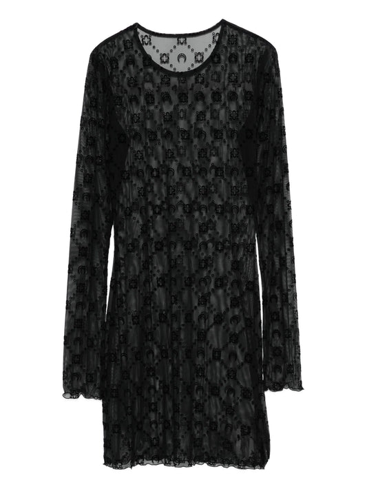moon-embellished mesh dress