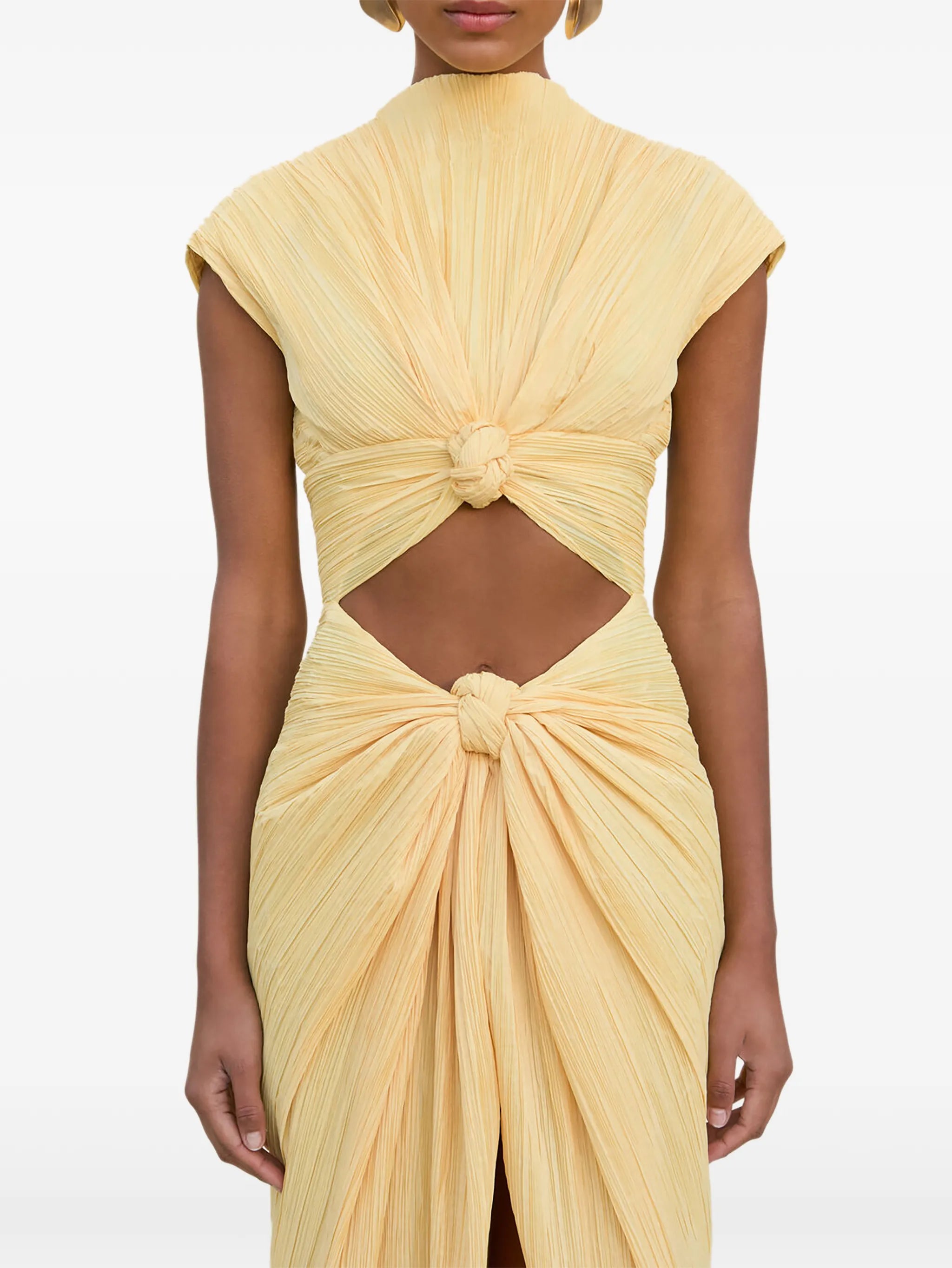 knot-detail pleated midi dress