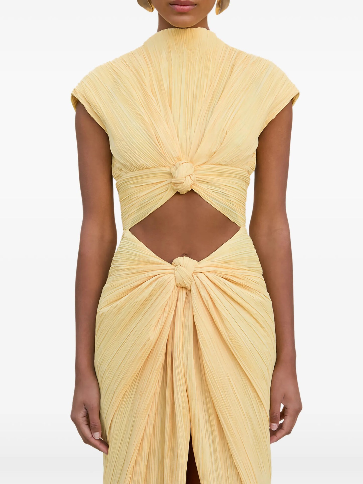 knot-detail pleated midi dress