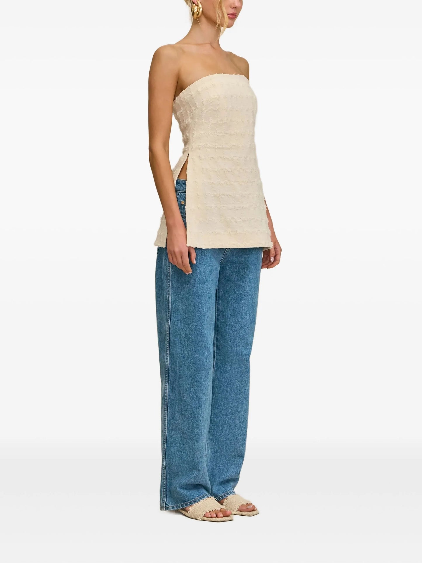 Rhett off-shoulder bouclé tank top