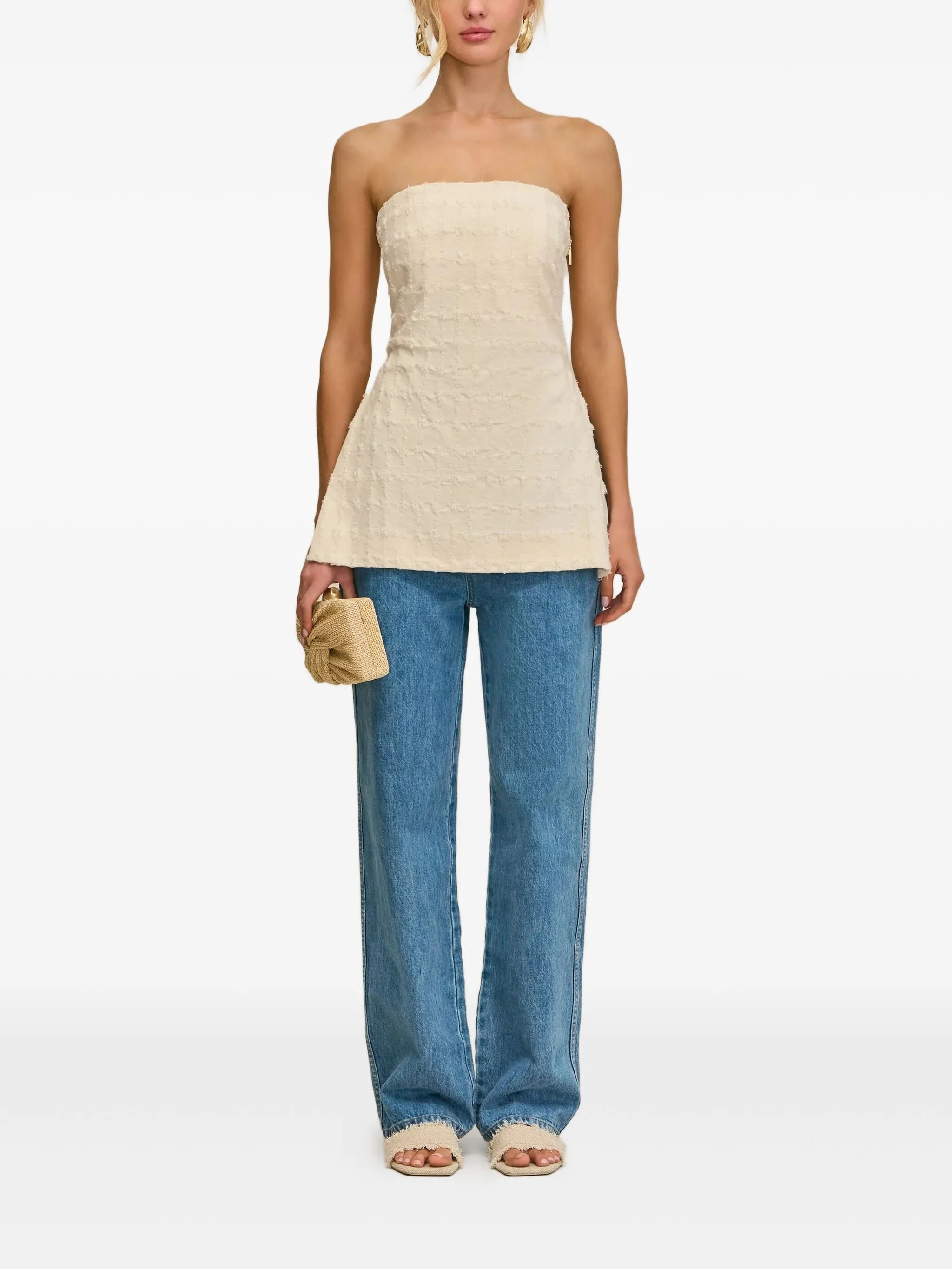 Rhett off-shoulder bouclé tank top