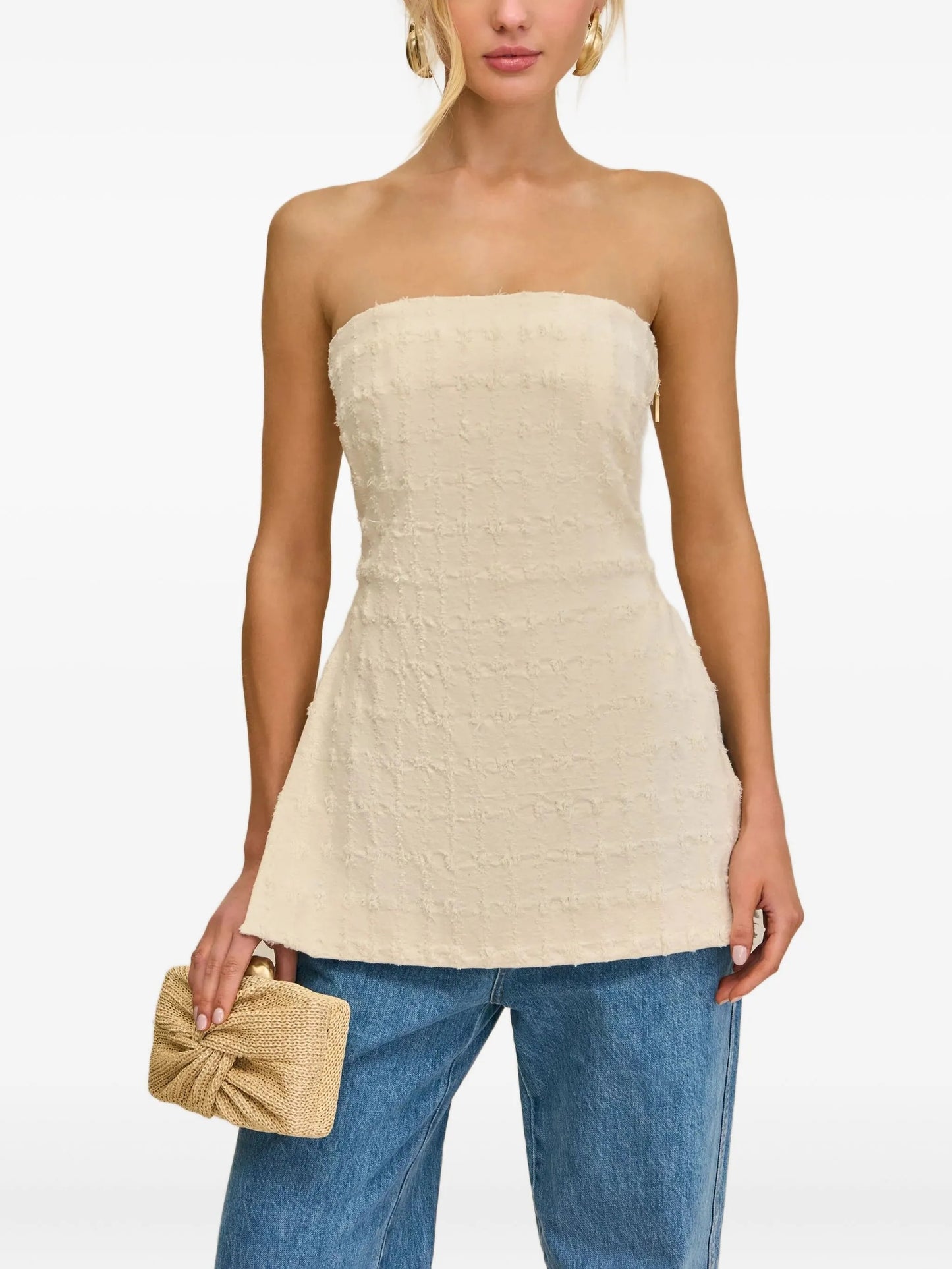 Rhett off-shoulder bouclé tank top