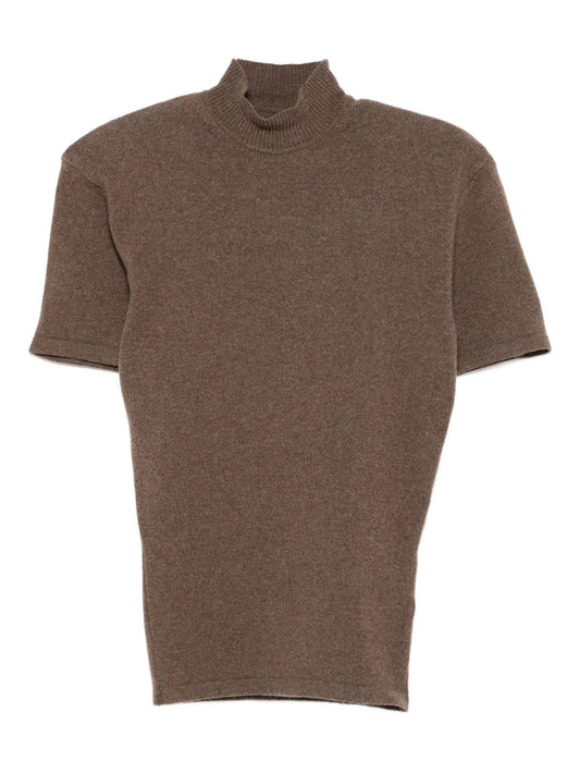 high-neck short-sleeve top