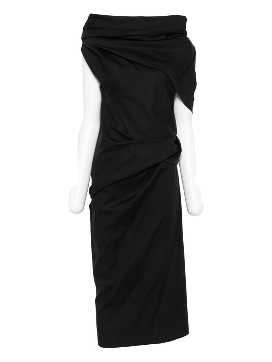 Moulded draped cowl-neck midi dress