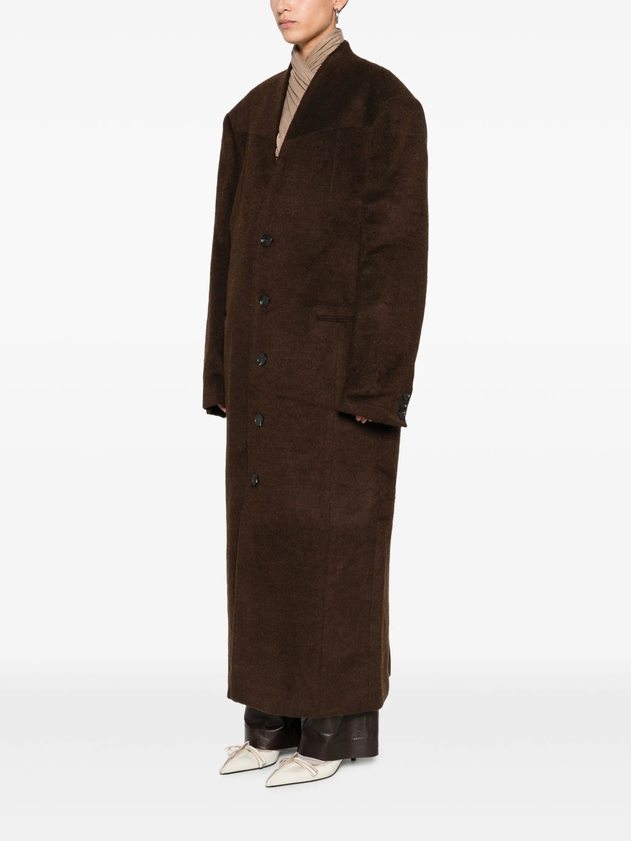 Mute button-front overcoat