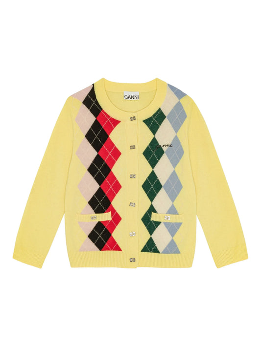 argyle-pattern cardigan