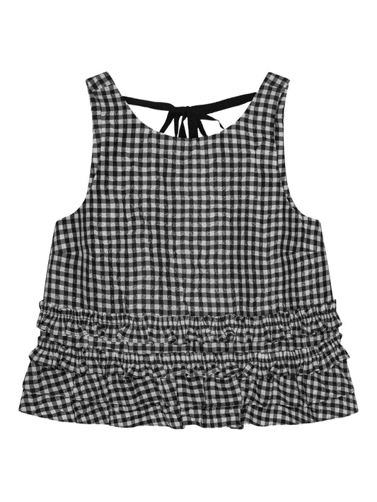 check-print ruffled top