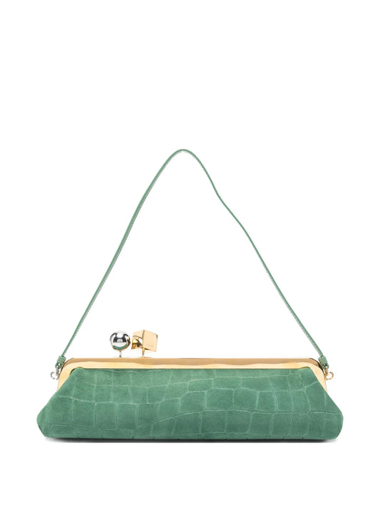 crocodile-effect clasp clutch bag
