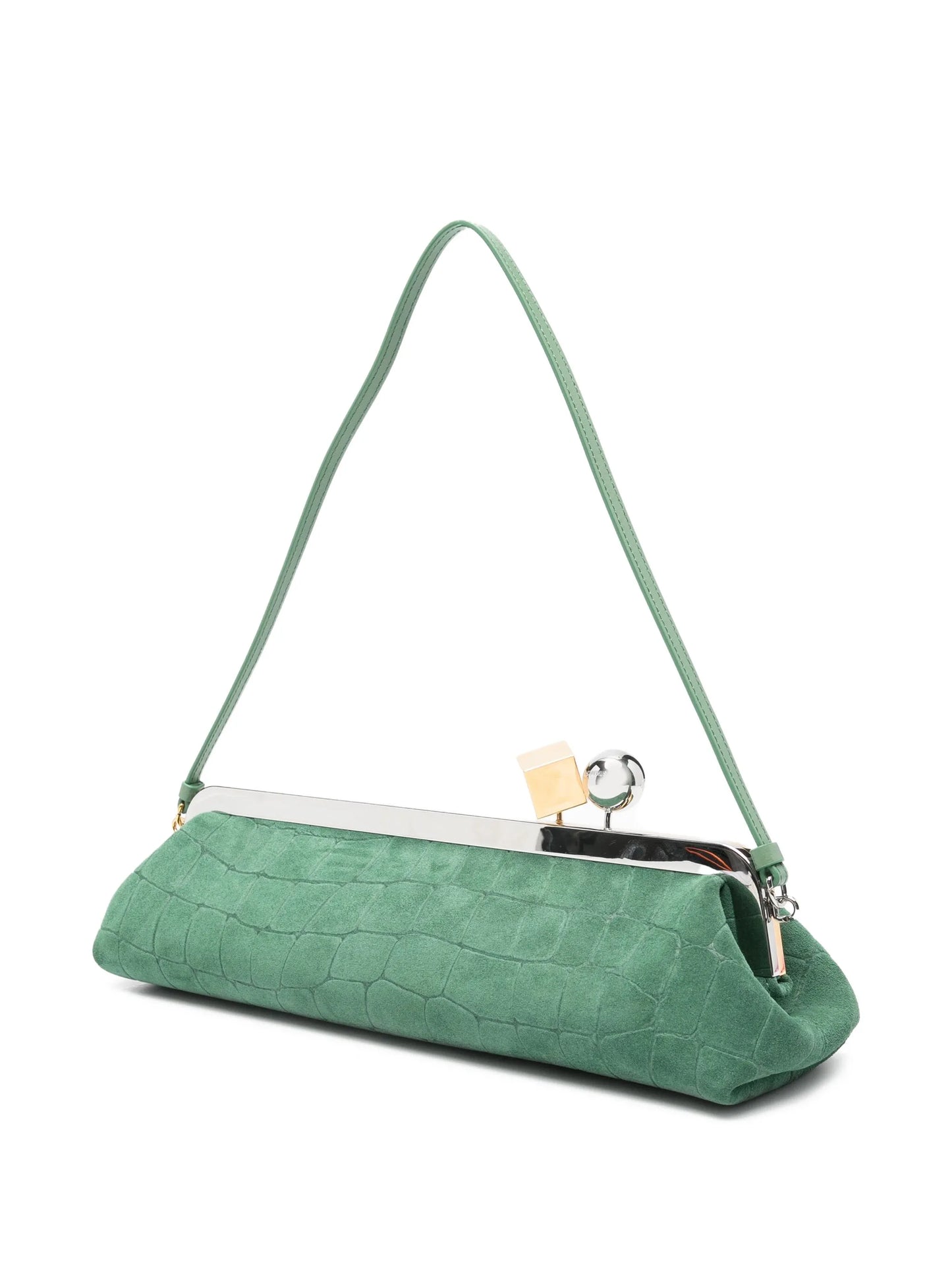 crocodile-effect clasp clutch bag
