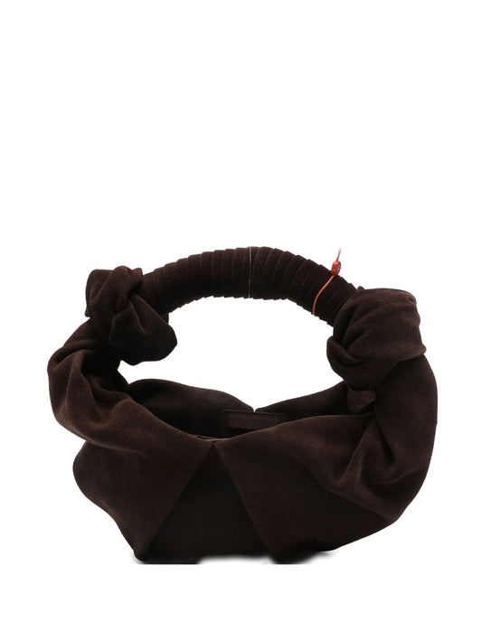 knotted suede bucket bag