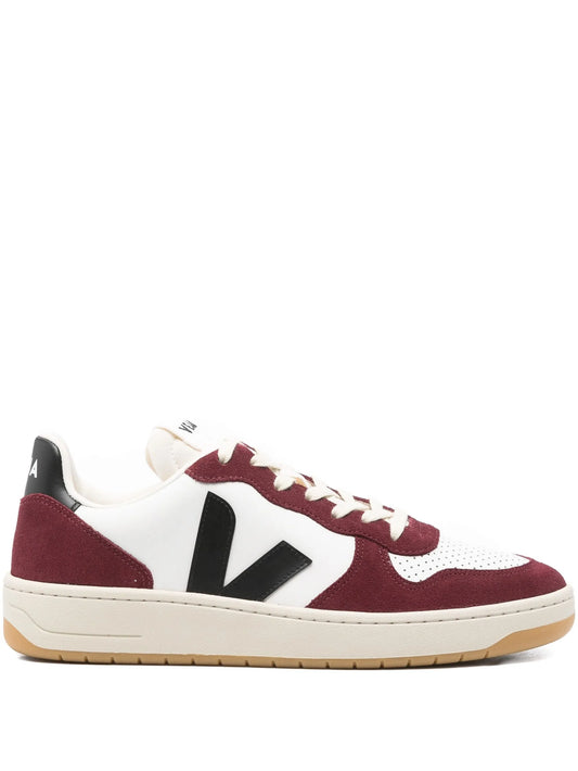 V-10 leather white black amarante sneakers