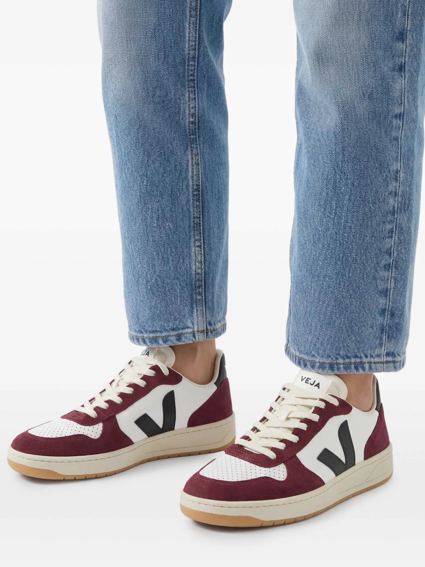 V-10 leather white black amarante sneakers