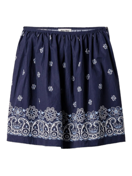 Cornflower slubbed poplin midi skirt
