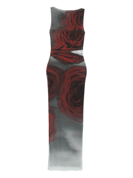rose-print midi dress