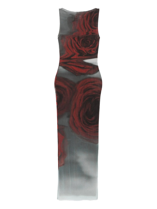 rose-print midi dress