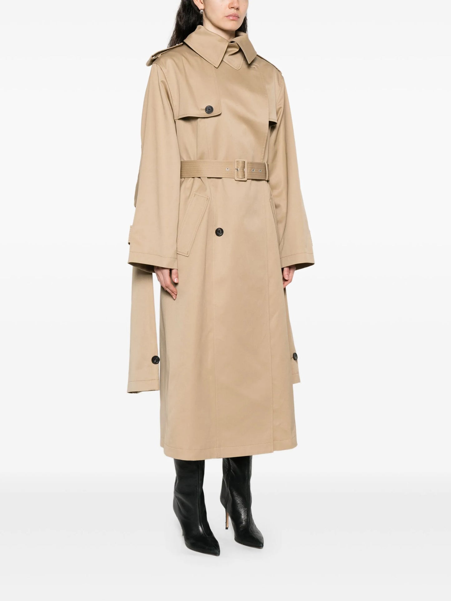 double-breasted belted trench coat