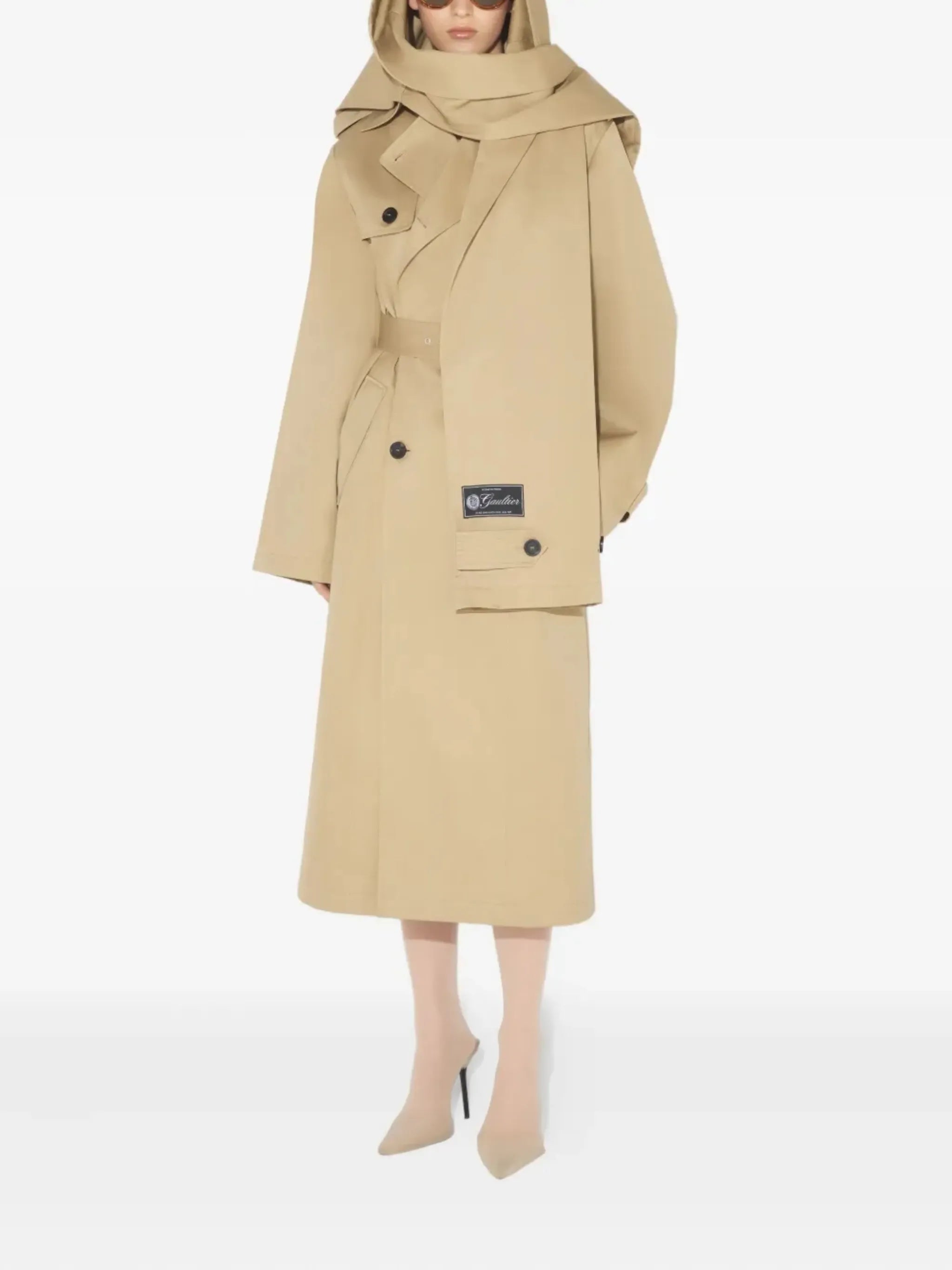 double-breasted belted trench coat