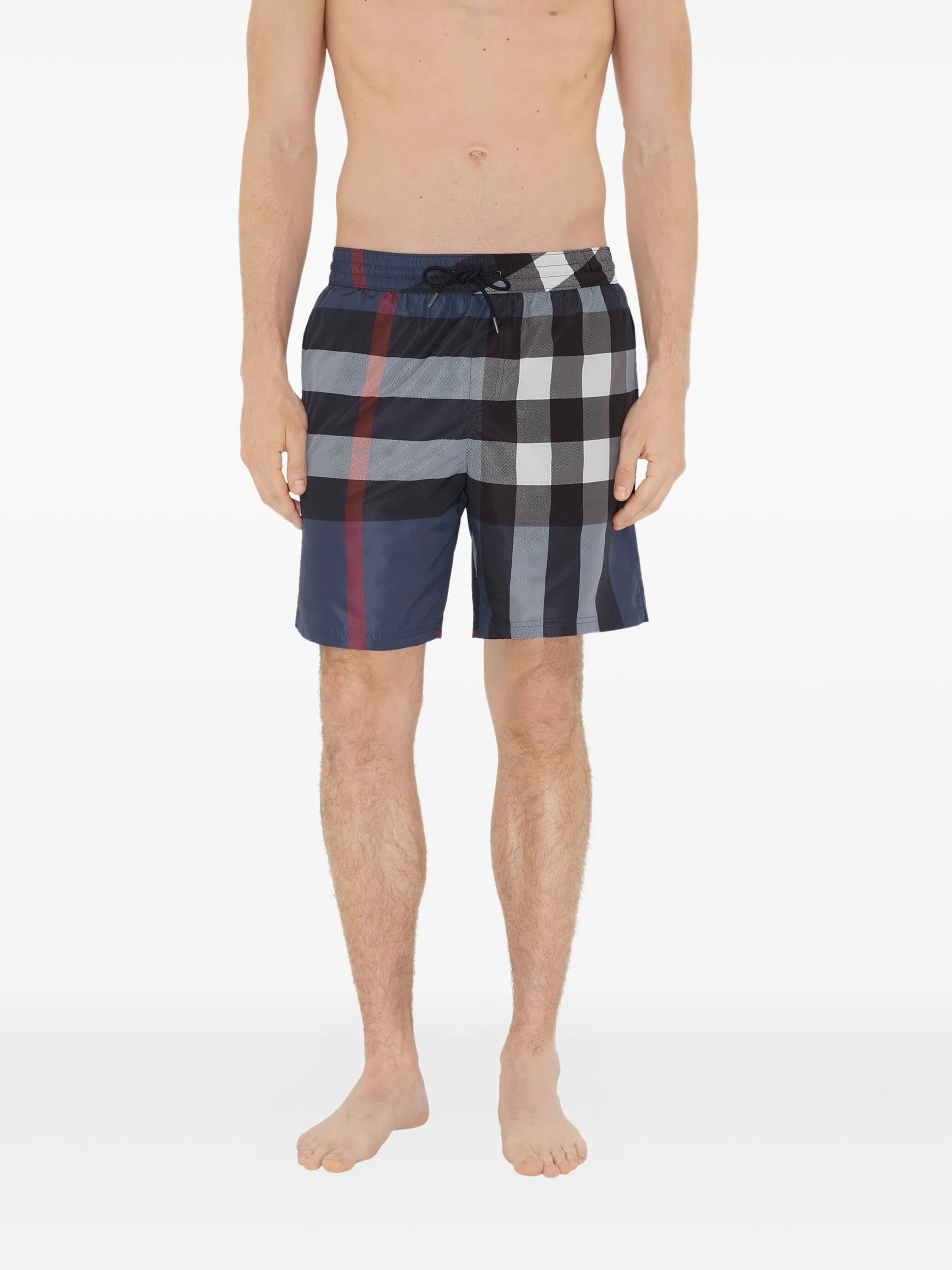 checked swim shorts