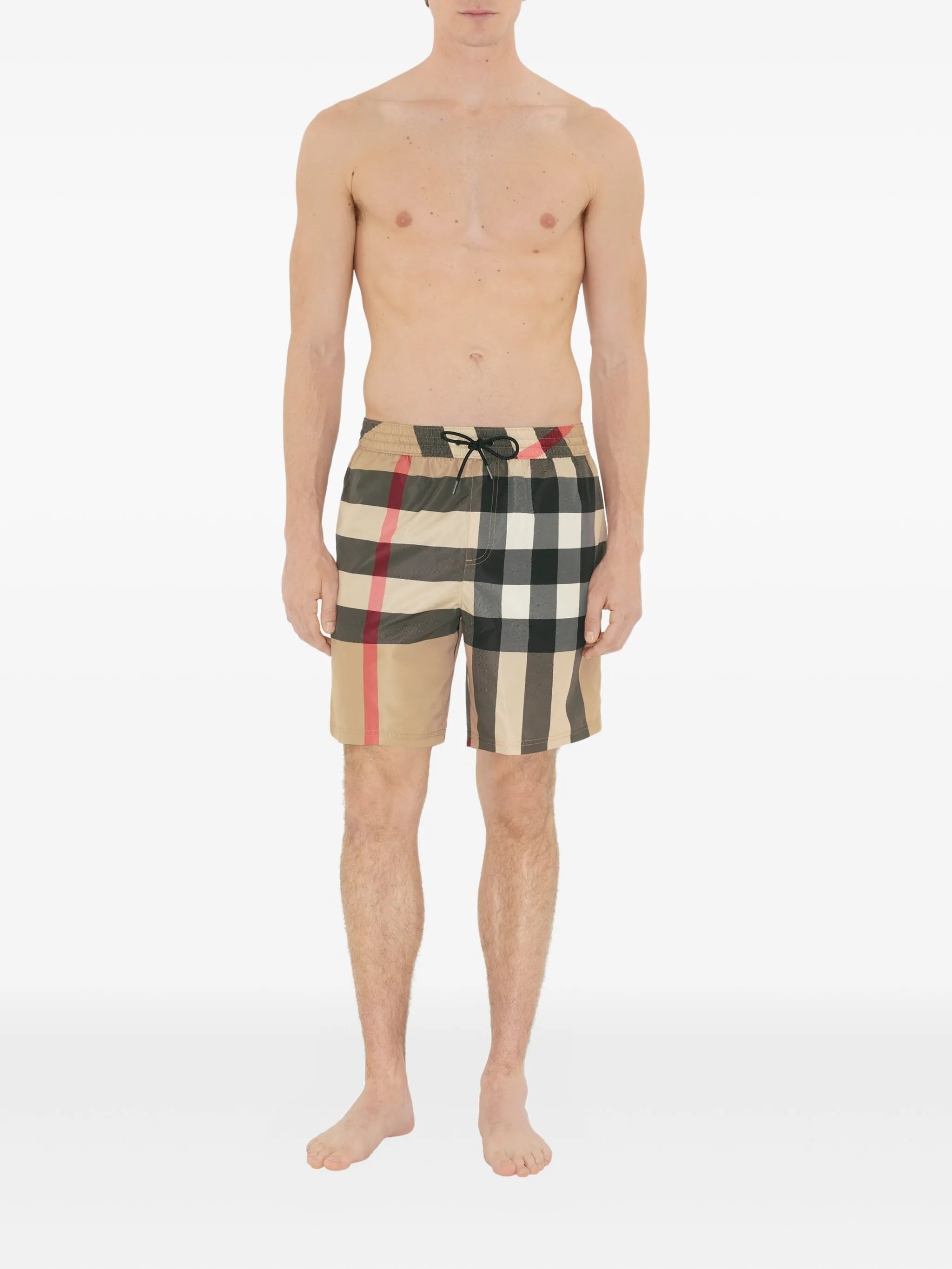 checked swim shorts