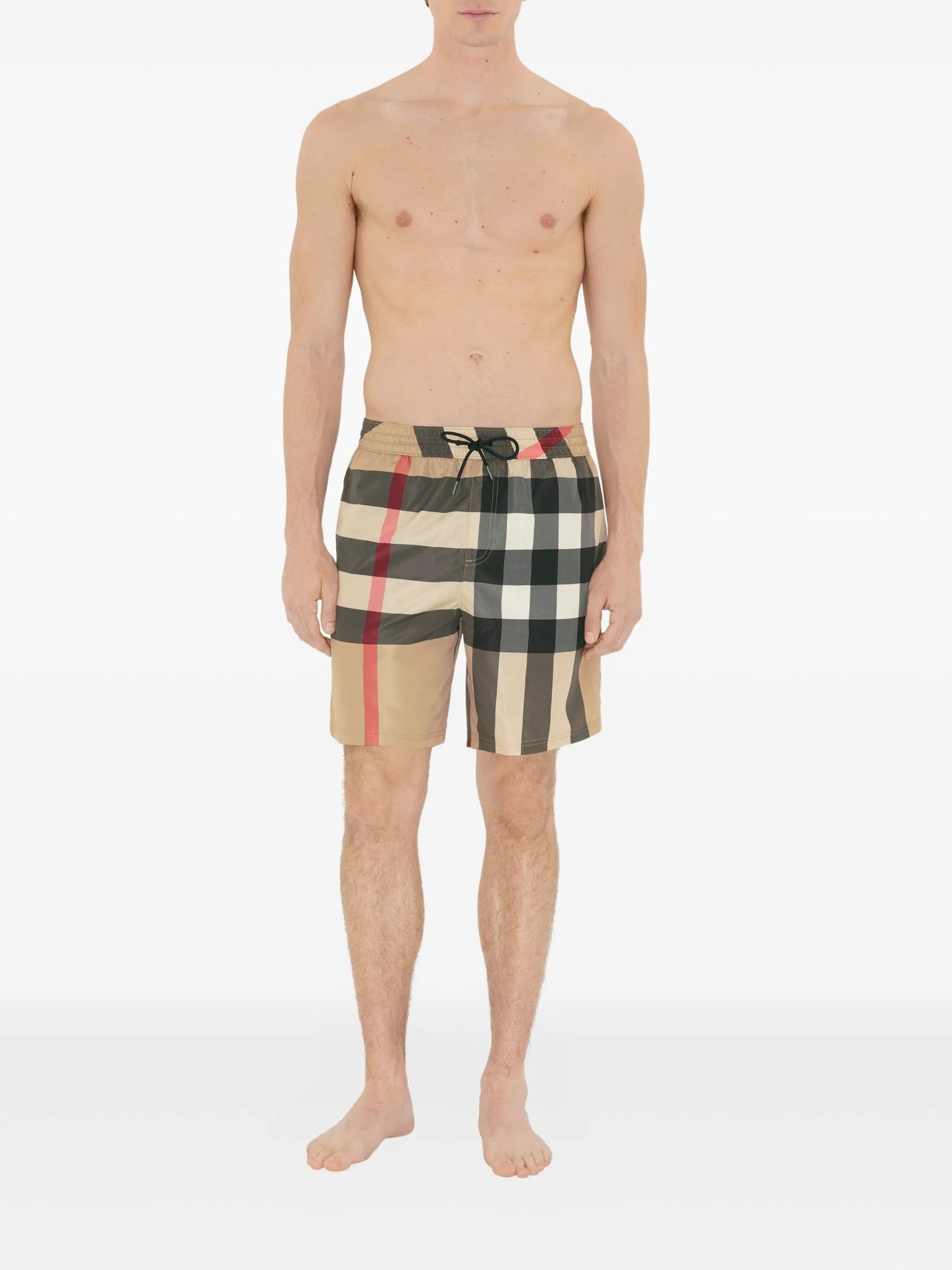 checked swim shorts