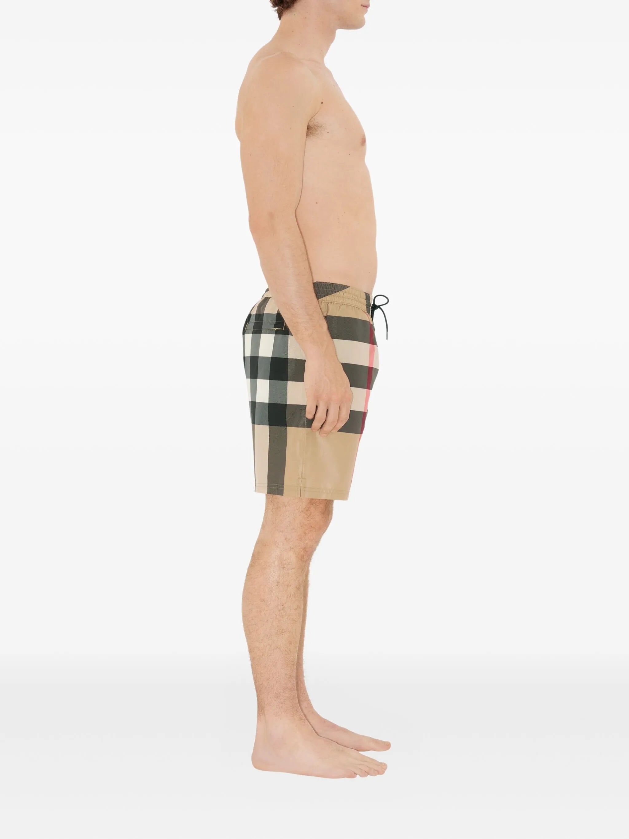 checked swim shorts