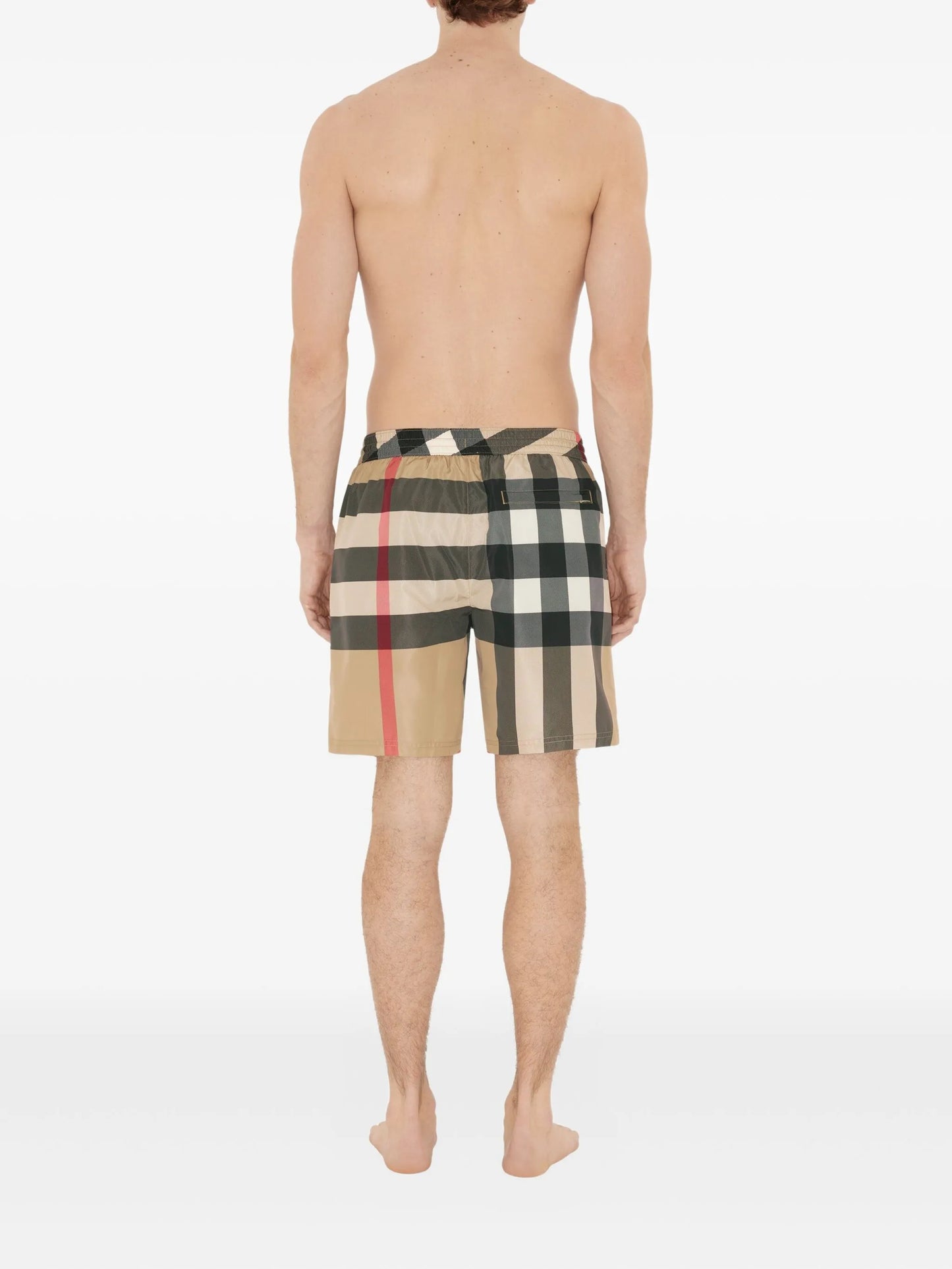 checked swim shorts
