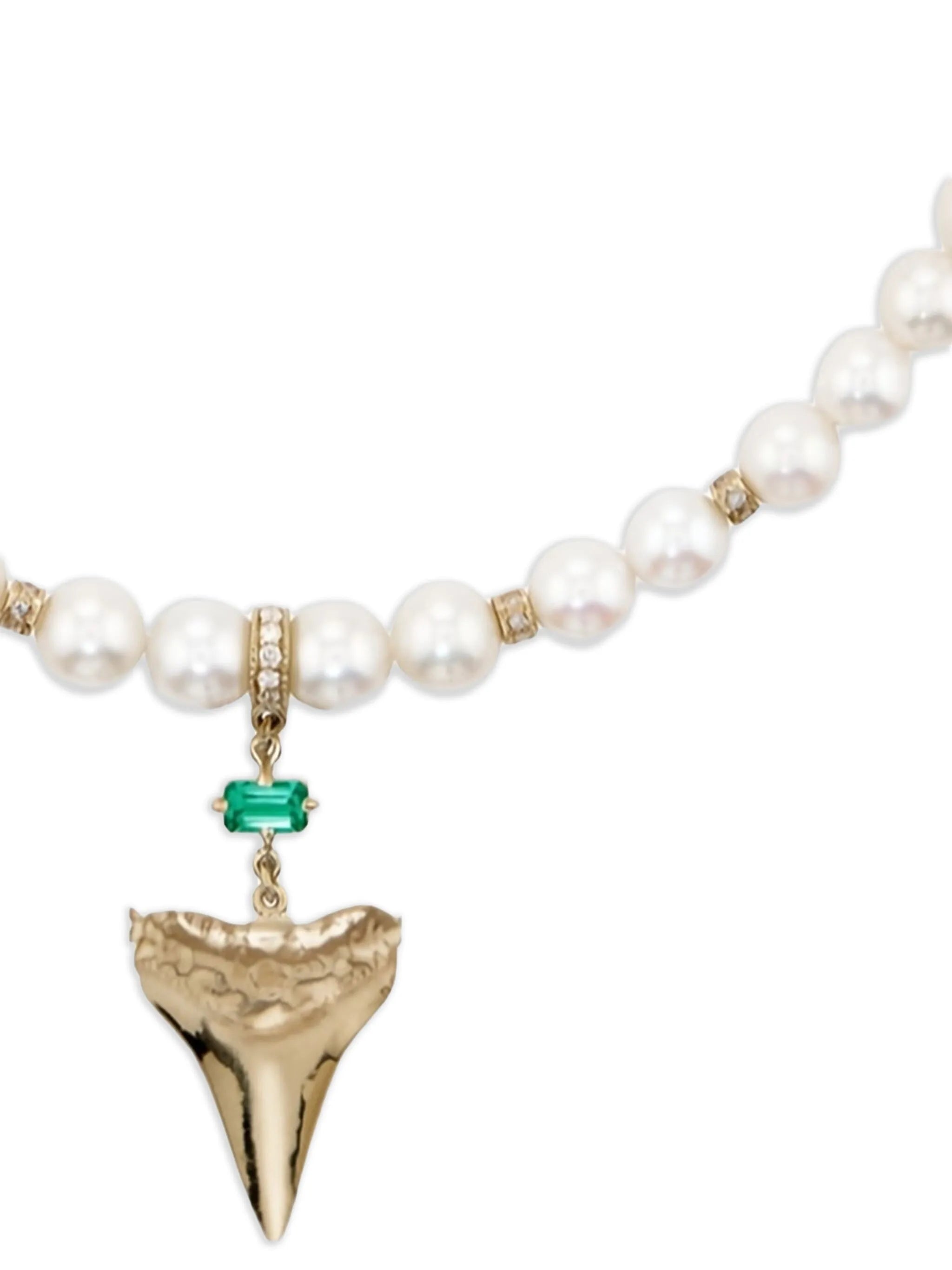 14K yellow gold Shark Tooth emerald and diamond necklace