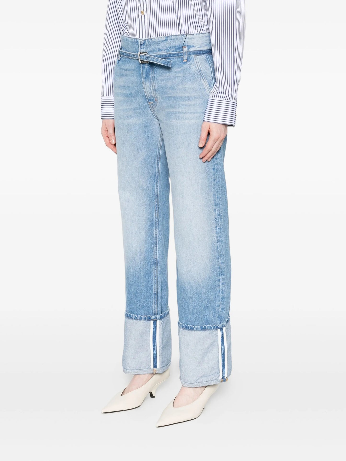 cuffed belted-waistband denim jeans