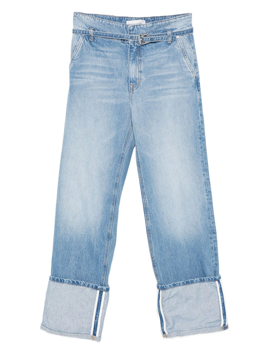cuffed belted-waistband denim jeans