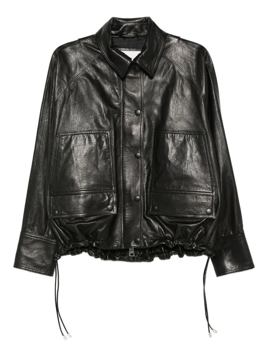 drawcord-hem leather jacket