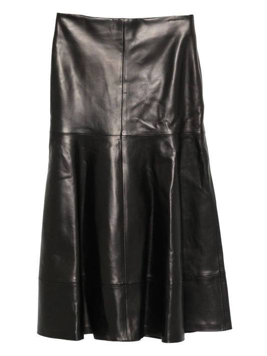 flared-hem leather skirt