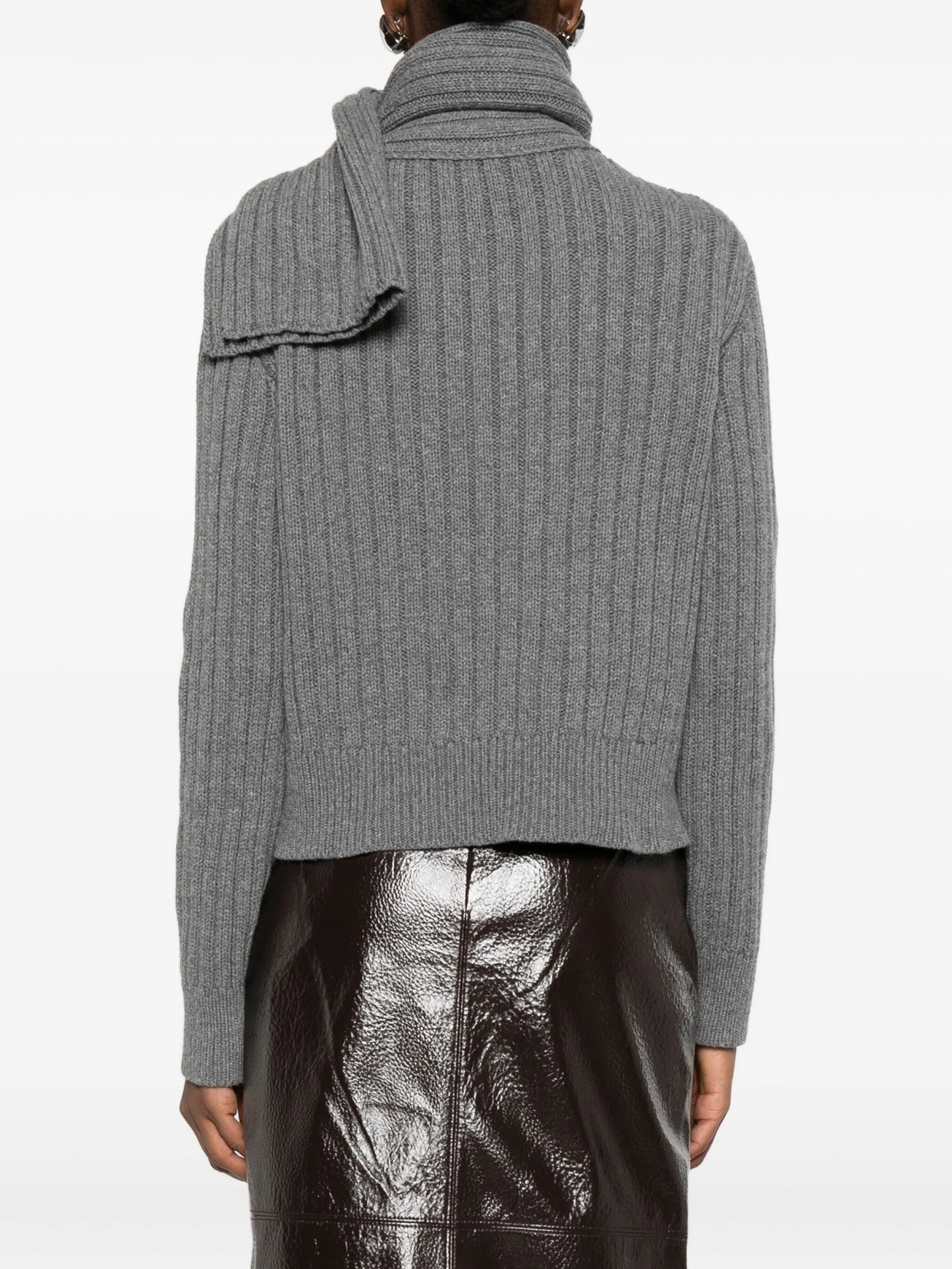 ribbed scarf-detail sweater
