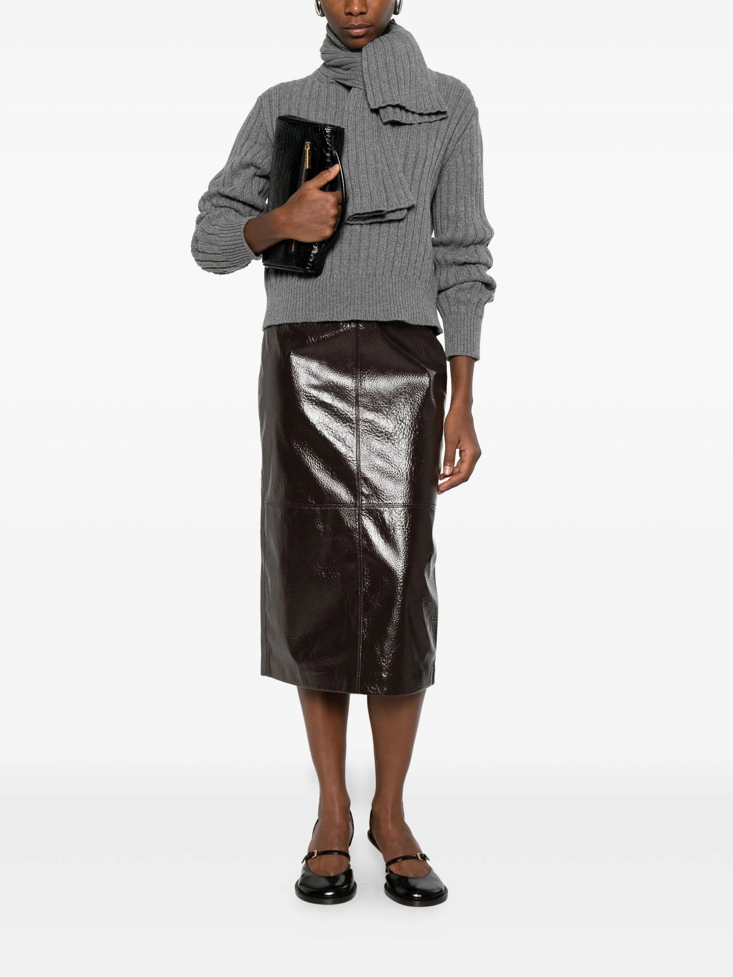 ribbed scarf-detail sweater
