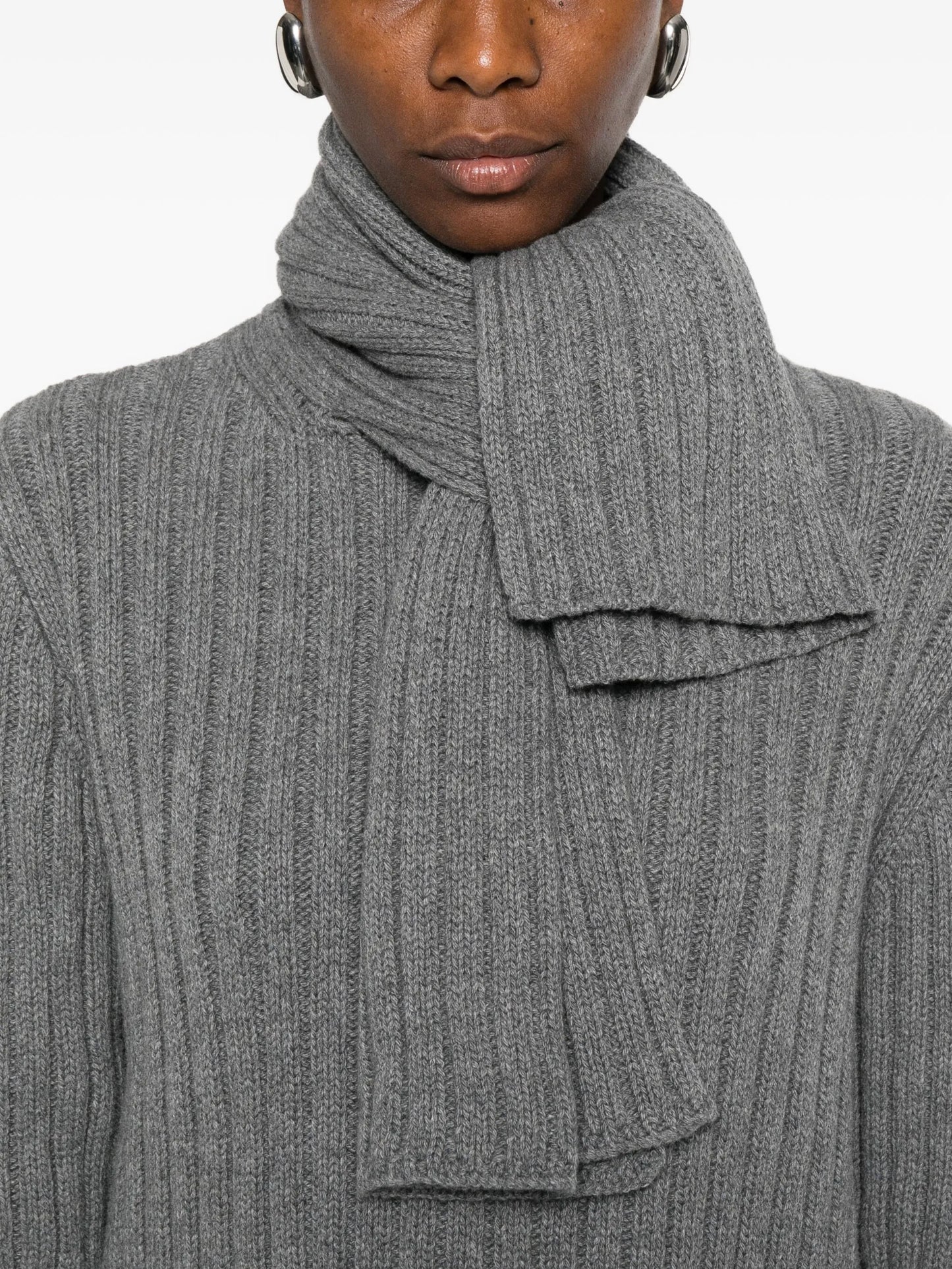 ribbed scarf-detail sweater