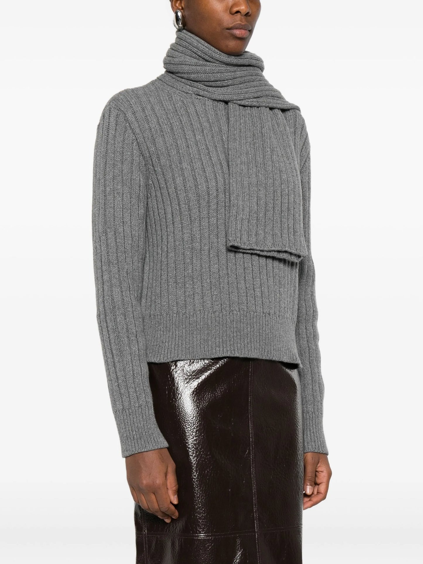 ribbed scarf-detail sweater