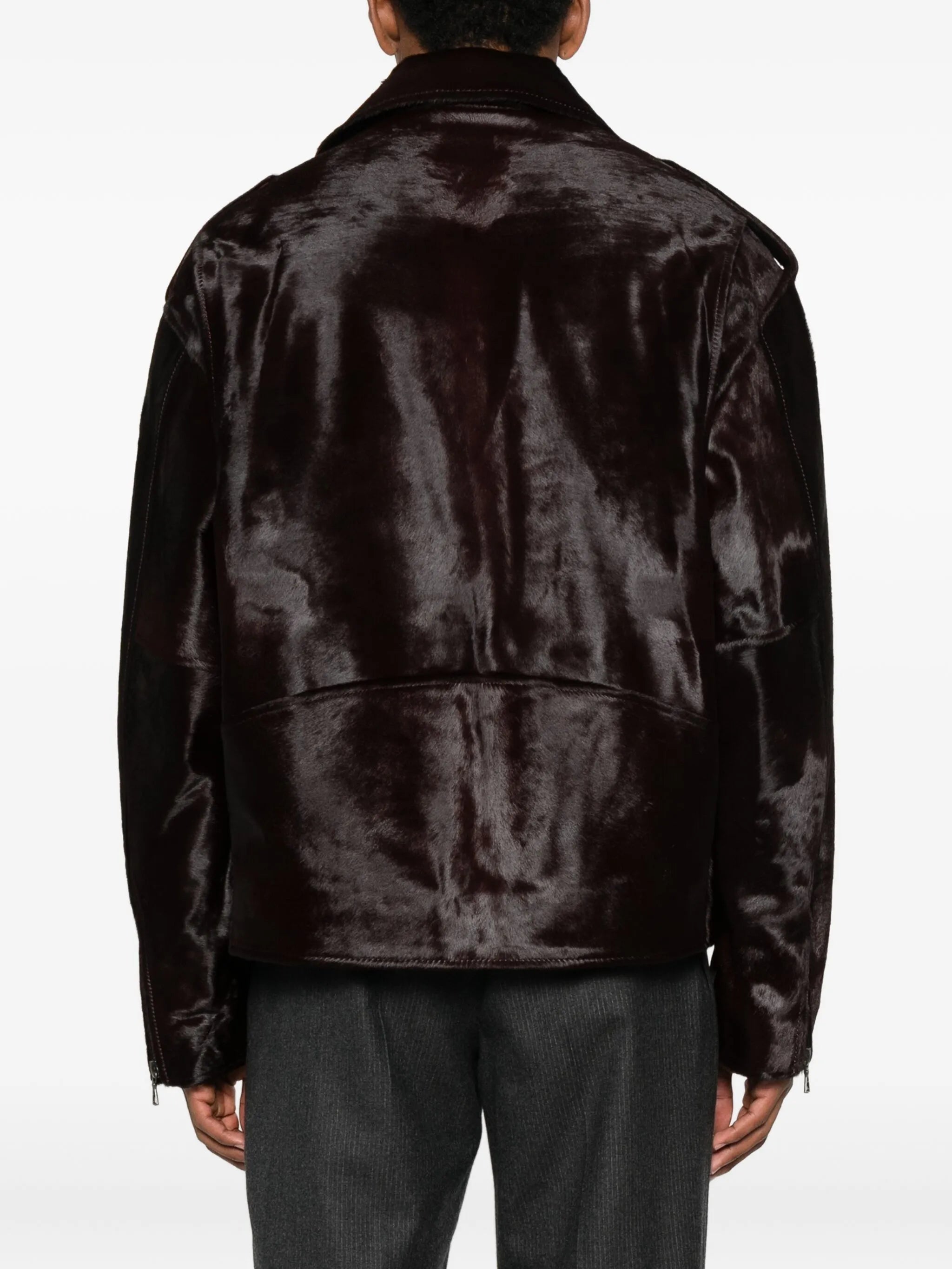 brushed-effect biker jacket
