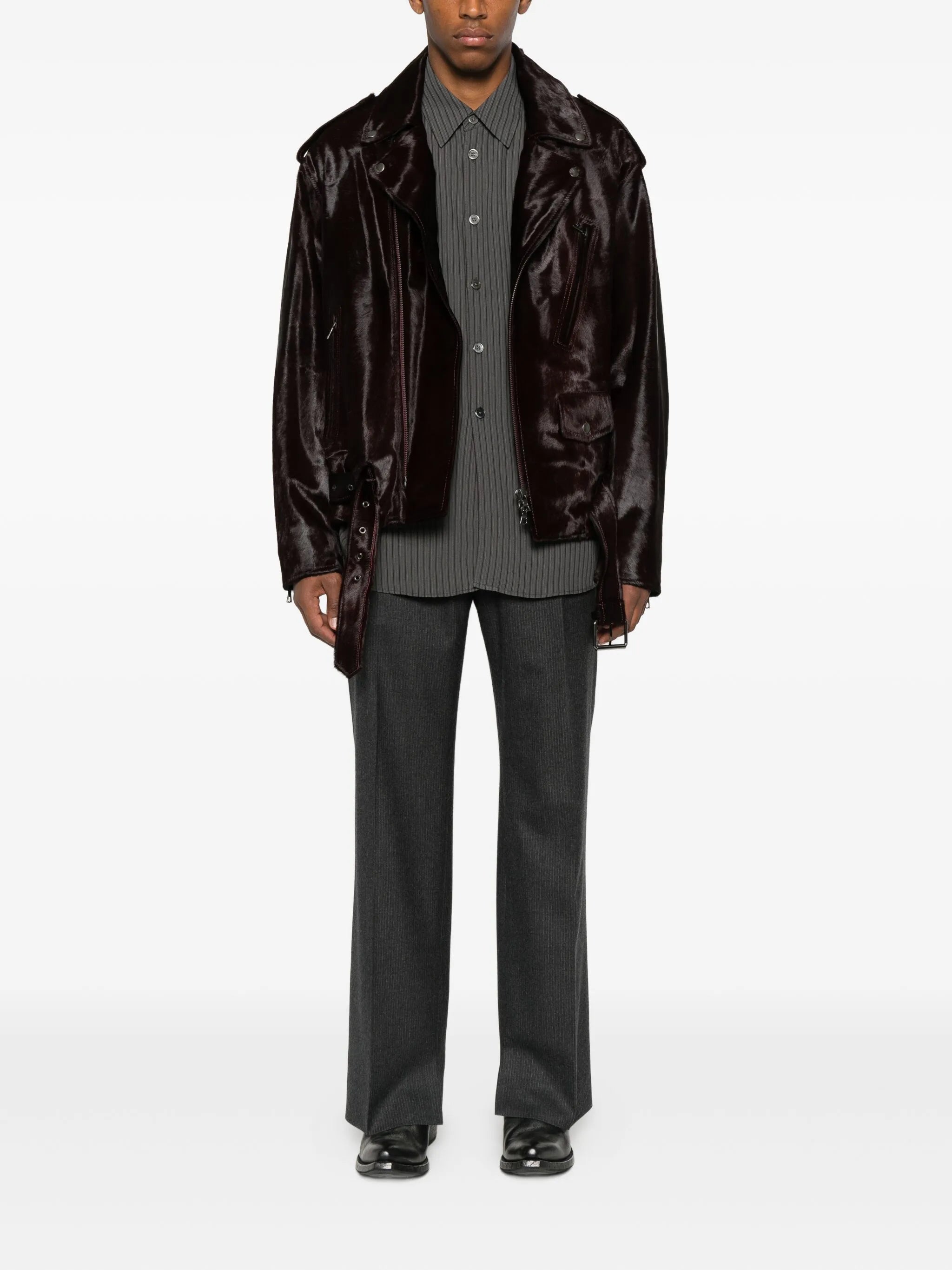 brushed-effect biker jacket