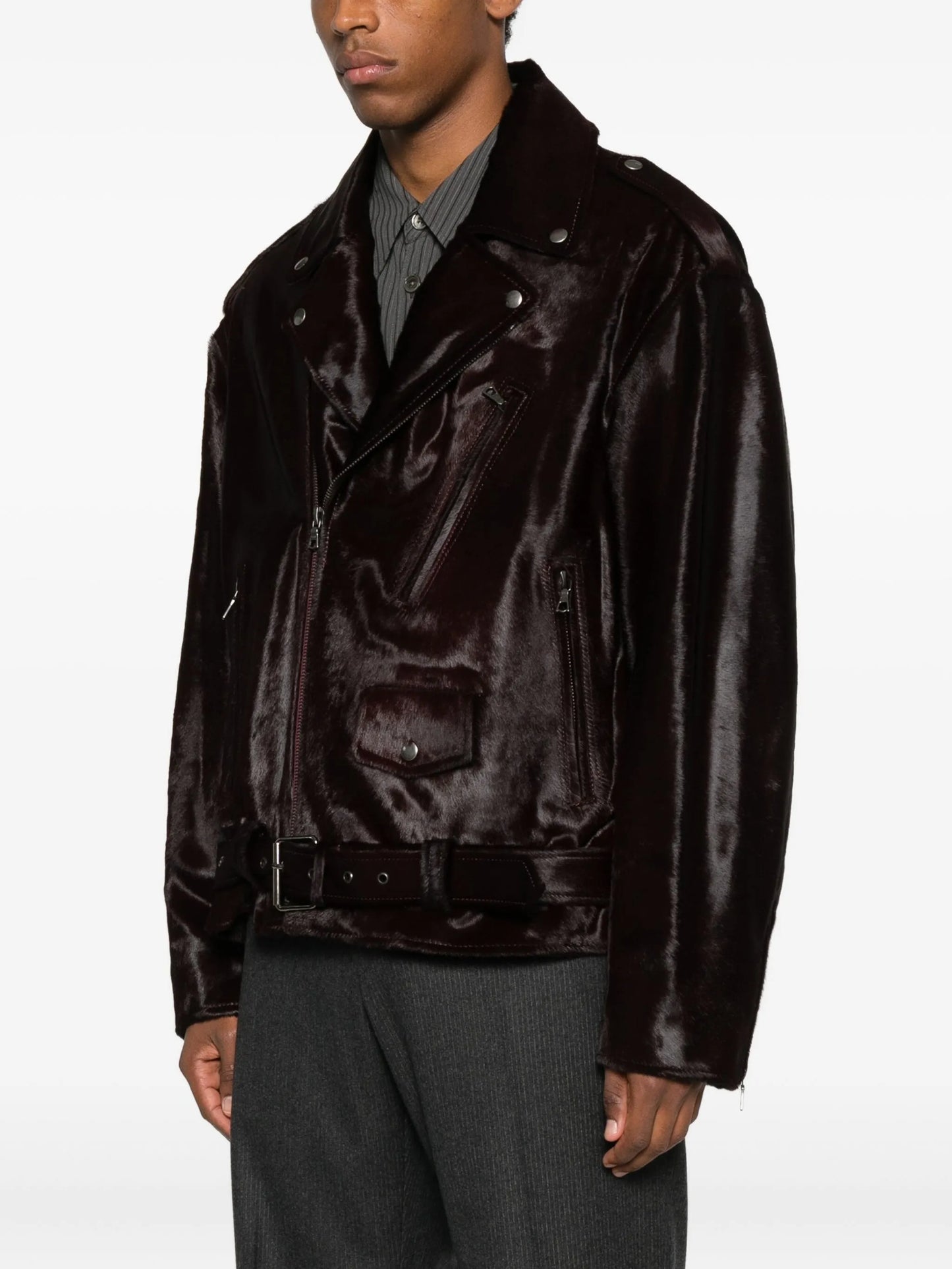 brushed-effect biker jacket