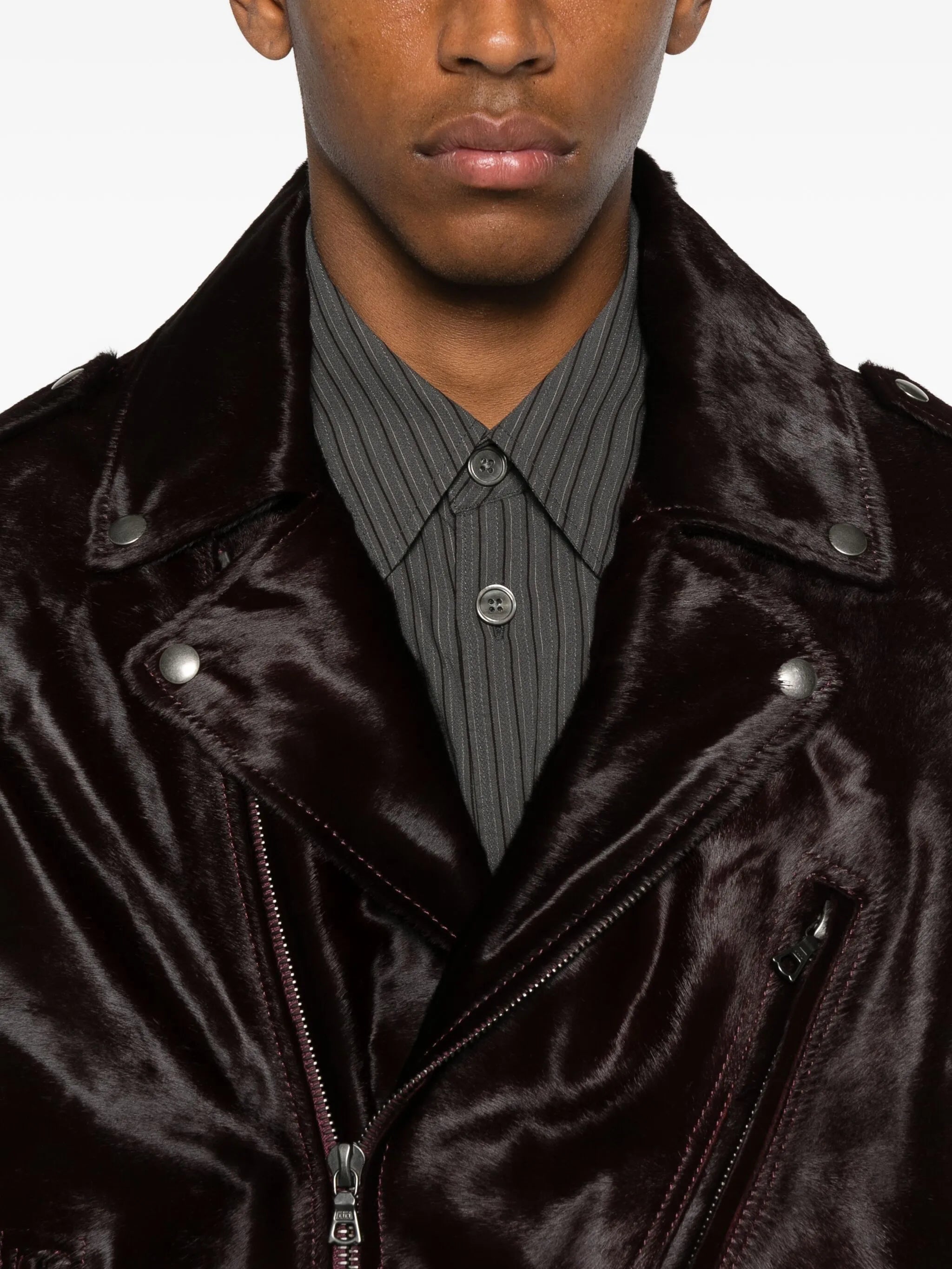 brushed-effect biker jacket