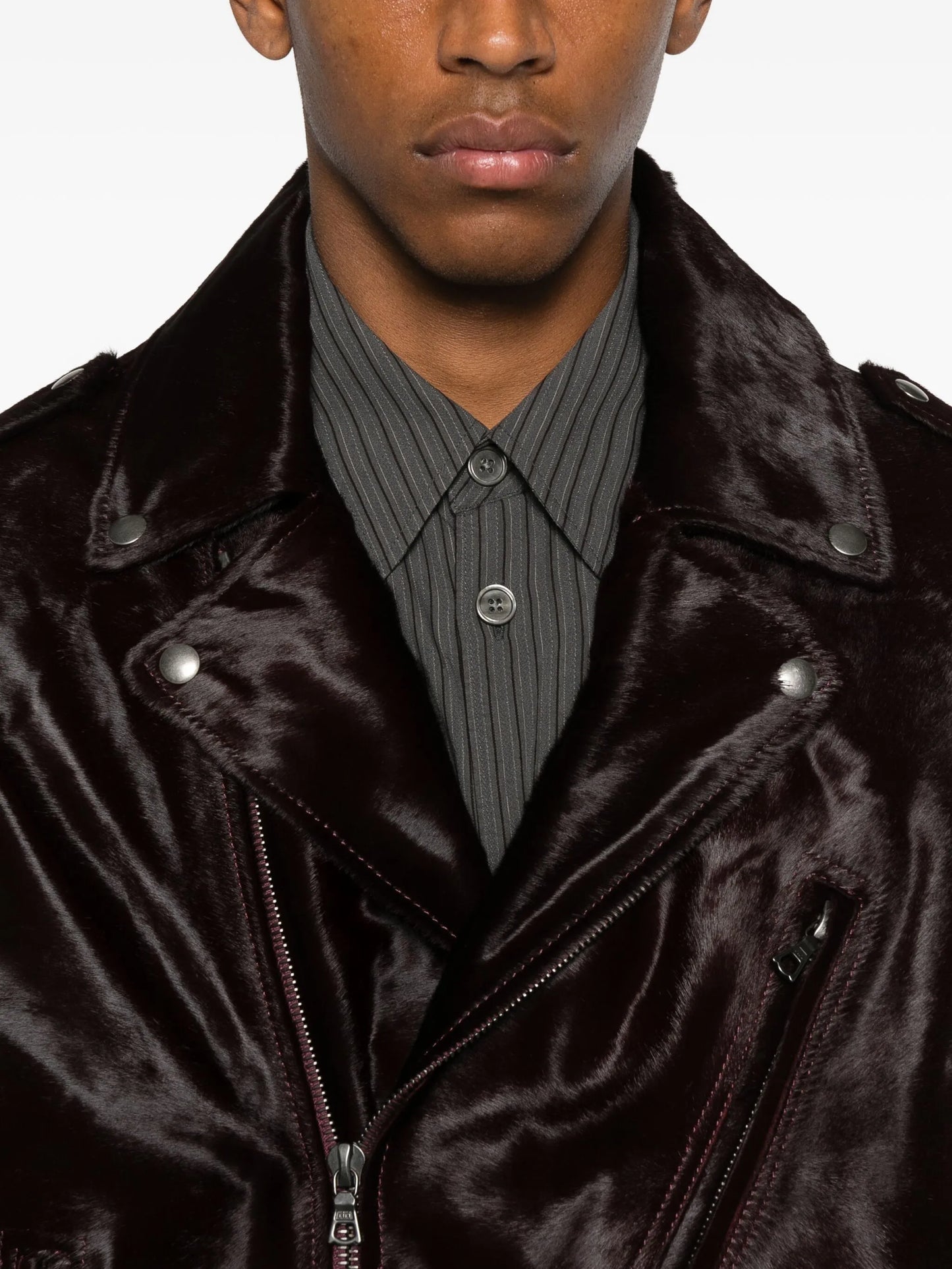 brushed-effect biker jacket