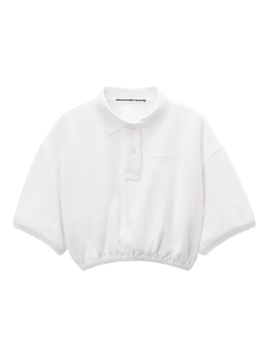 elasticated-hem cropped polo top