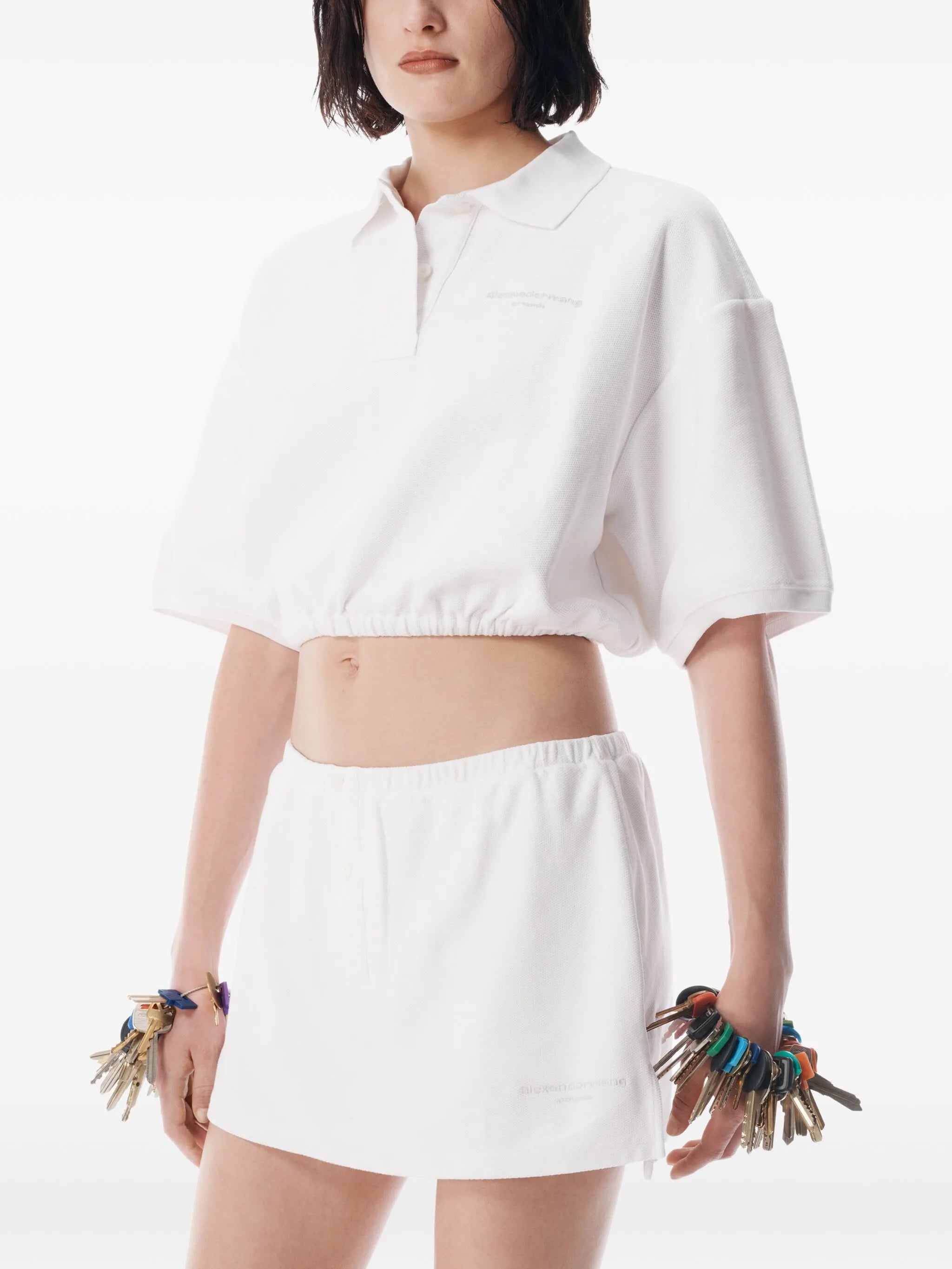 elasticated-hem cropped polo top