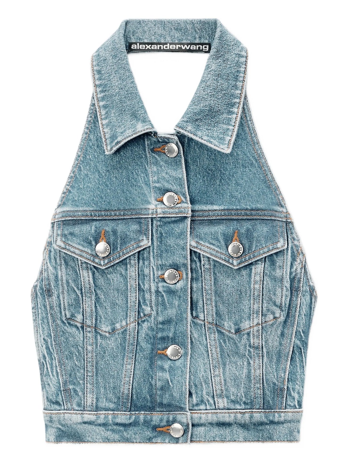 halterneck denim vest